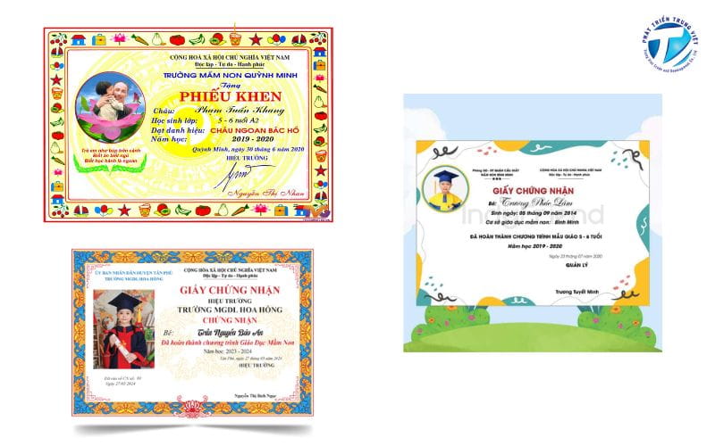 Mẫu giấy khen mầm non dễ thương, sinh động
